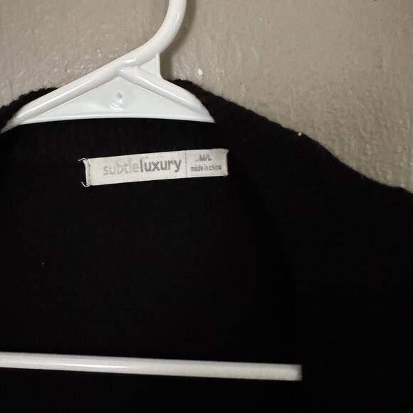 SUBTLELUXURY Black Cardigan 100% Cashmere Fringe Cardigan Size M/L comfort - Picture 4 of 8